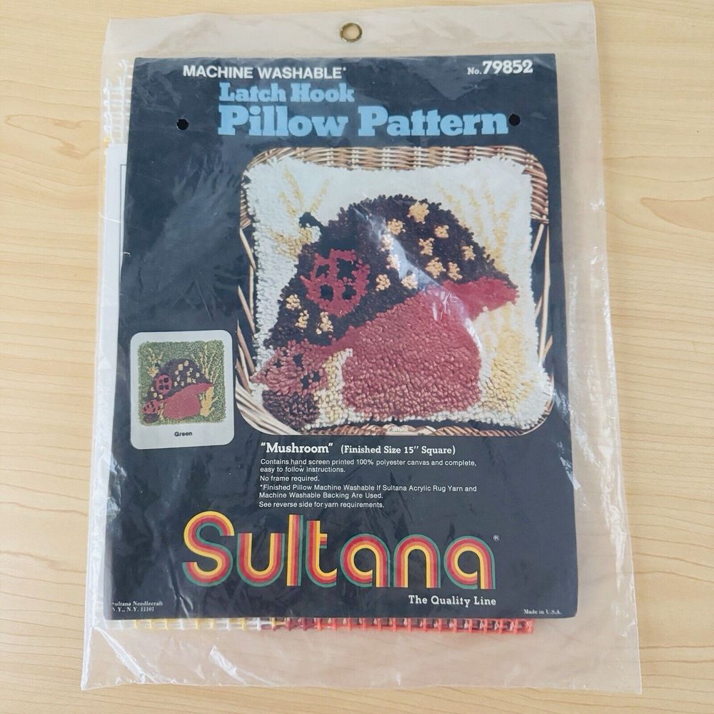 Vintage Sultana Latch Hook Pillow Pattern Mushroom 79852 Retro 70s Canvas Kit
